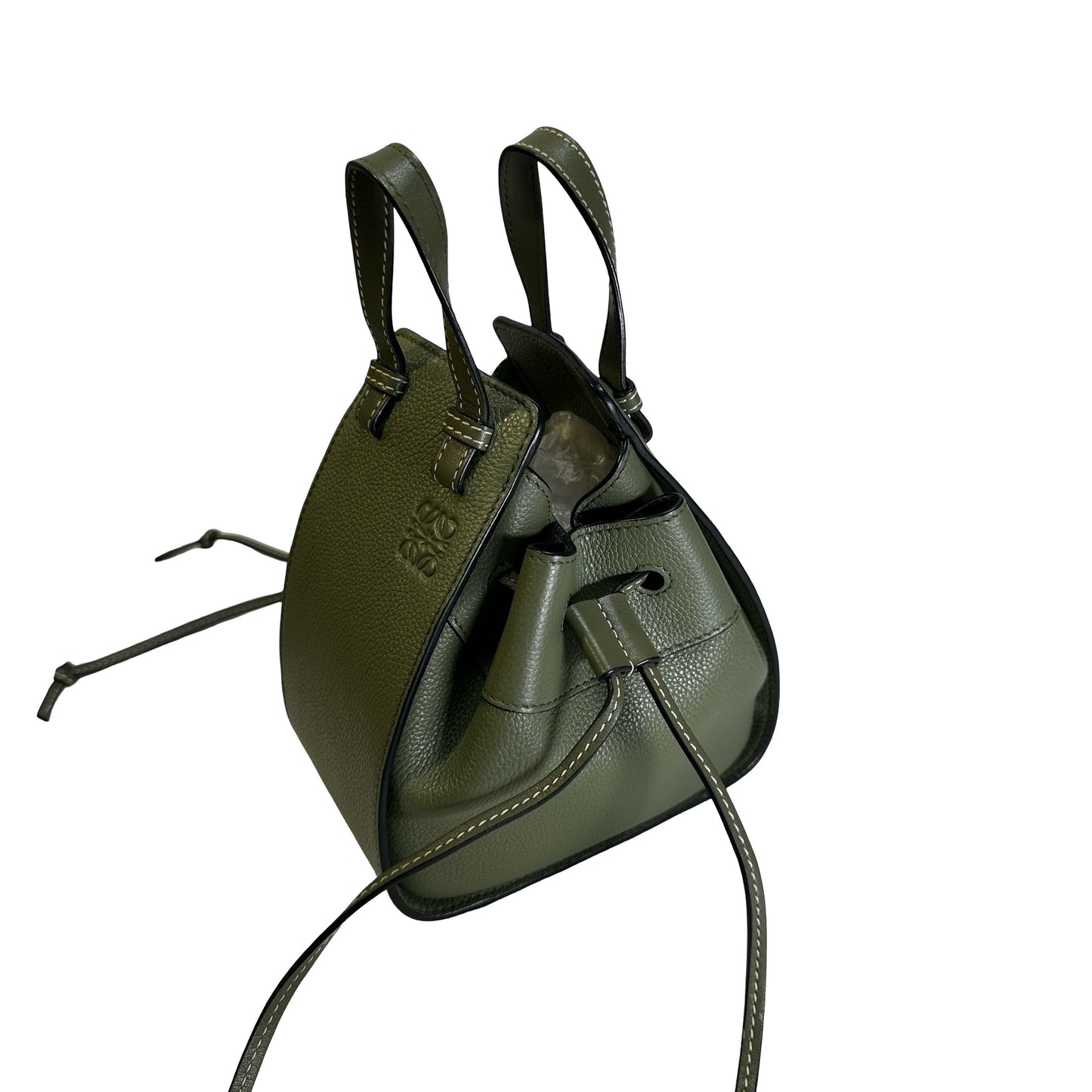 Used LOEWE Pebbled Calfskin Balloon Bag Bucket Bag Green Phw