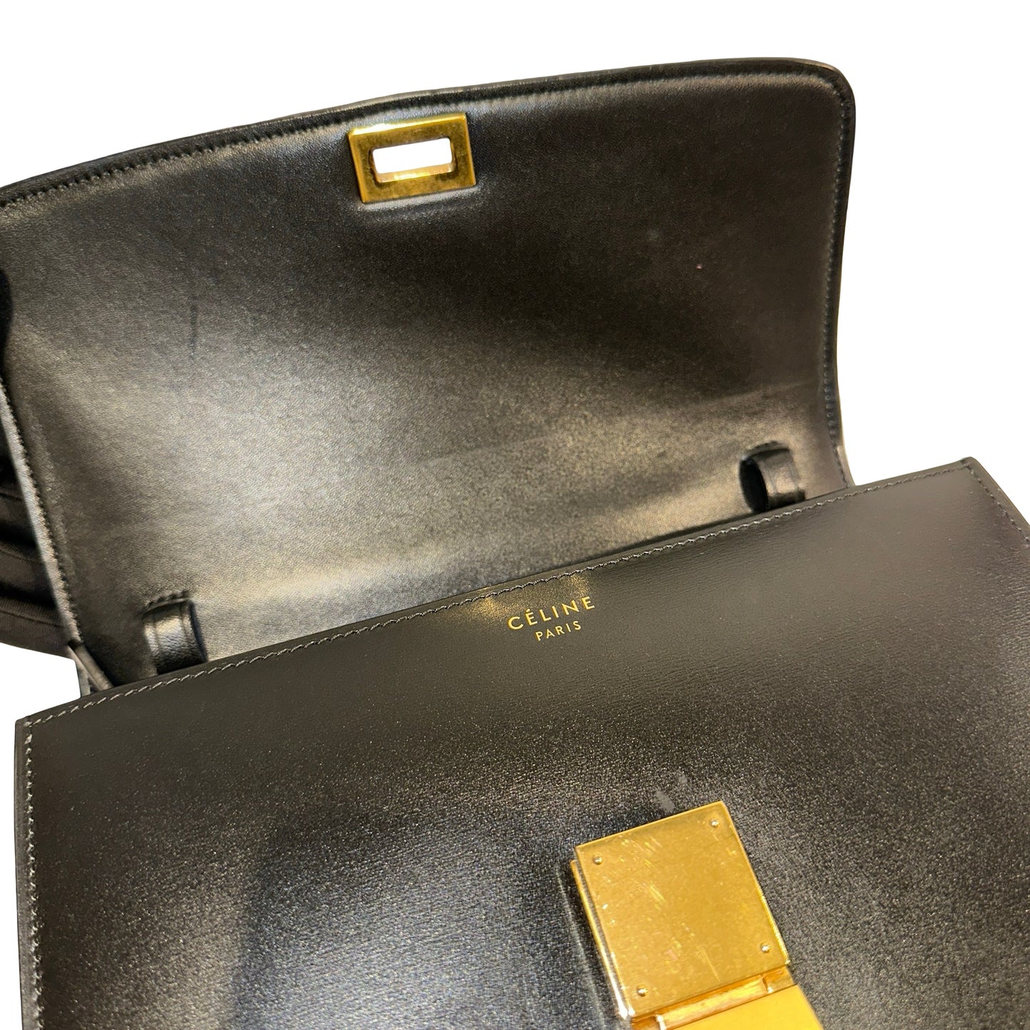 Used CELINE Smooth Calfskin Medium Triomphe Bag Shoulder Bag Black GHW