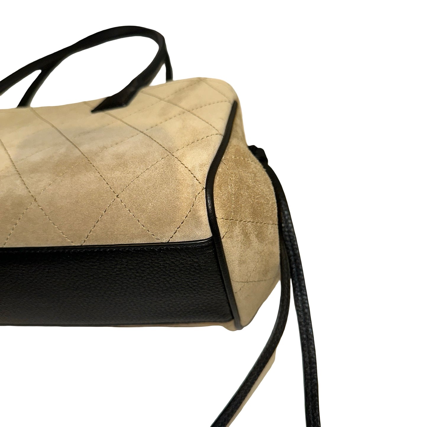 Brand New CHANEL Quilted Suede Calfskin Grained Calfskin Shopping Bag Shopping Bag Beige Black