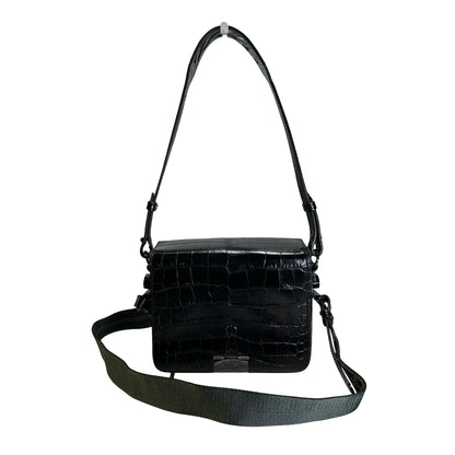 Used OFF-WHITE Crocodile Embossed Binder Clip Crossbody Bag Black PHW