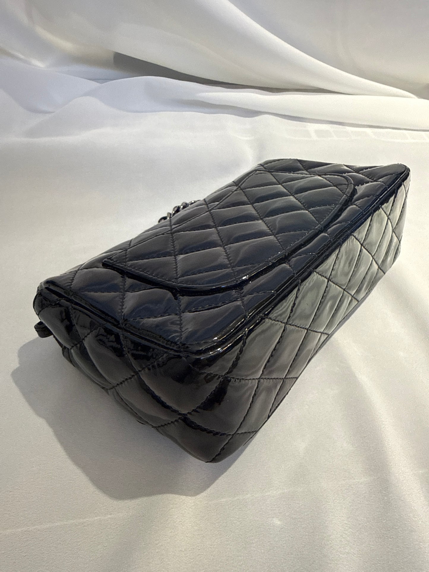 Used Chanel Quilted Patent Leather Classic Flap Mini Chain Shoulder Bag Black PHW
