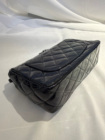 Used Chanel Quilted Patent Leather Classic Flap Mini Chain Shoulder Bag Black PHW