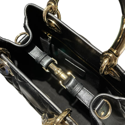 Used Dior Lambskin Leather Lady Dior Tote Bag Black GHW