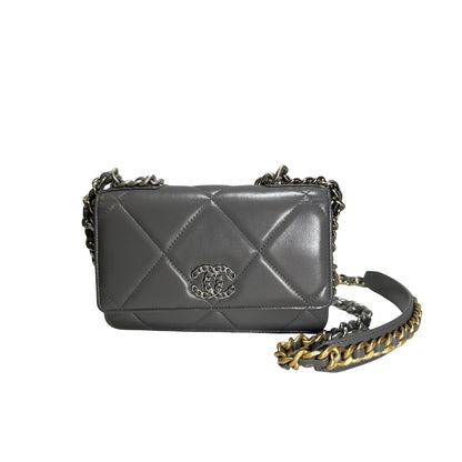 Used CHANEL Quilted Lambskin Chanel 19 Wallet On Chain Wallet on chain Grey GHW