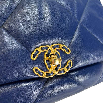 Used CHANEL Lambskin Quilted 19 Bag Shoulder Bag Navy Blue GHW