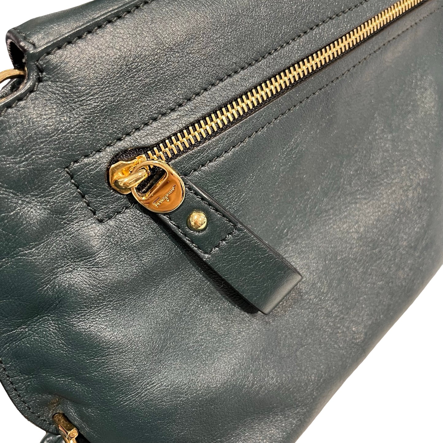 SALVATORE FERRAGAMO Leather Sofia Handbag Dark Green