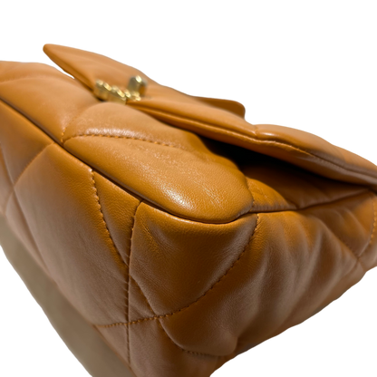 Used Chanel Lambskin 19 Bag Small Chain Shoulder Bag GHW Caramel