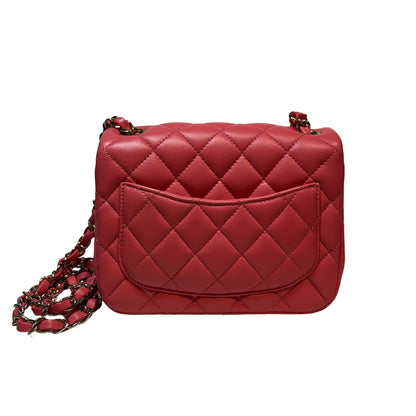 Used CHANEL Lambskin Leather Classic Flap Mini Shoulder Bag Pink GHW