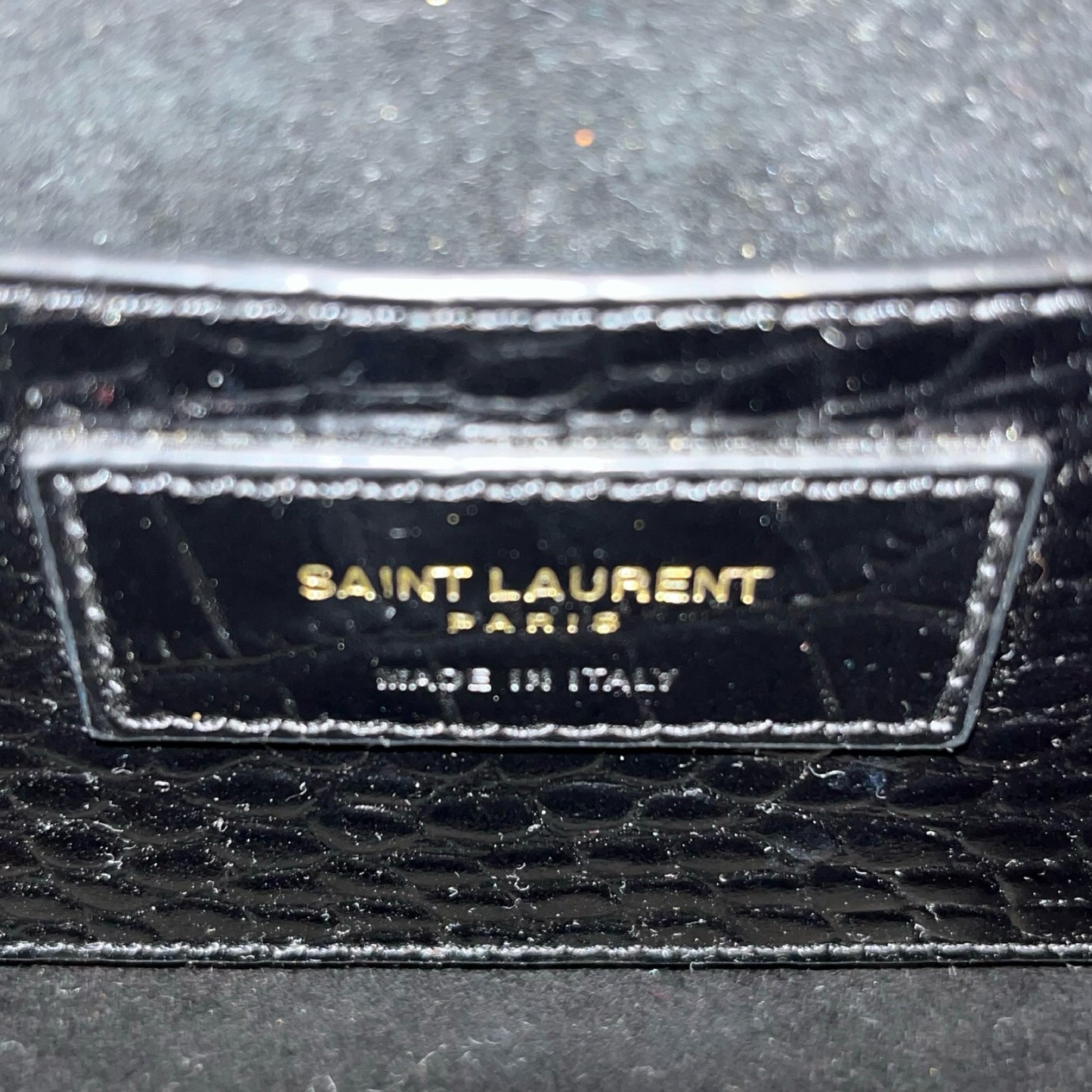 Used SAINT LAURENT Crocodile-Embossed Kate Medium Shoulder Bag Black GHW
