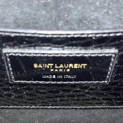 Used SAINT LAURENT Crocodile-Embossed Kate Medium Shoulder Bag Black GHW
