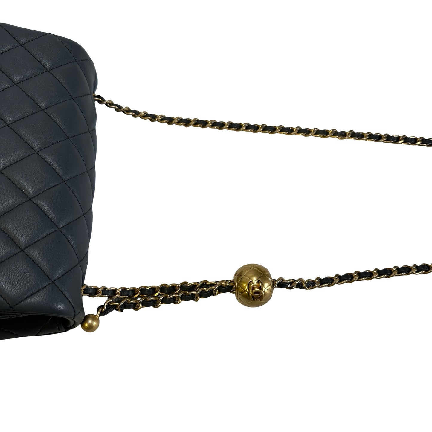 Used CHANEL Quilted Lambskin Mini Flap Bag With Gold Ball Mini Bag Grey GHW