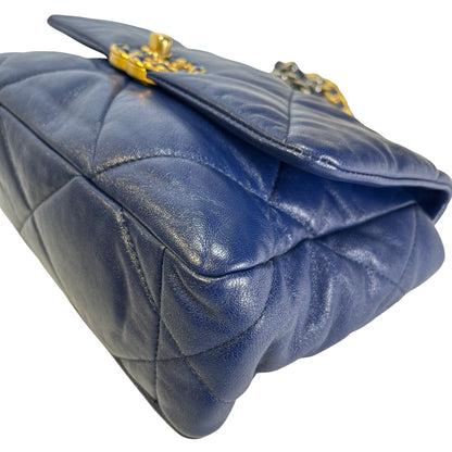 Used CHANEL Lambskin Quilted 19 Bag Shoulder Bag Navy Blue GHW