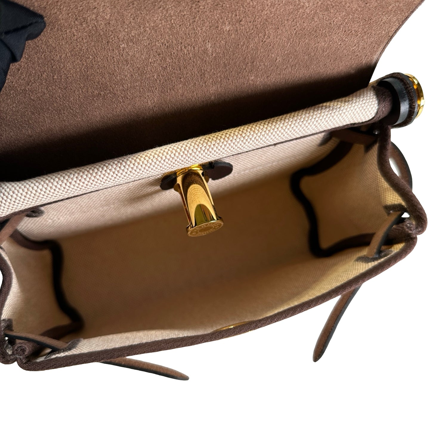 Used HERMES Canvas Leather Herbag Zip Handbag Beige Brown