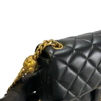 Used CHANEL Quilted Lambskin Quilted Crossbody Crossbody Bag Black Gold