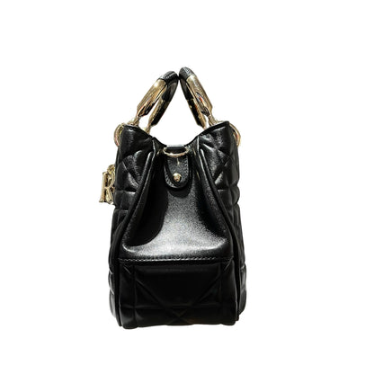 Used Dior Lambskin Leather Lady Dior Tote Bag Black GHW