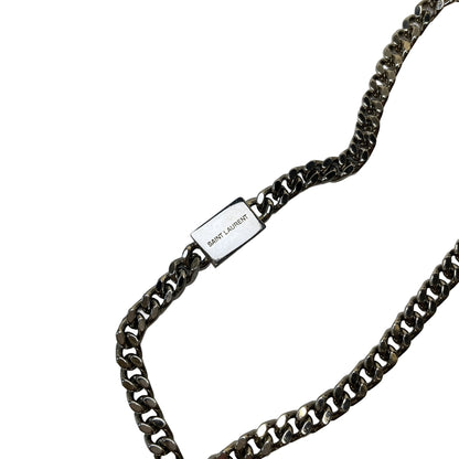 Used Saint Laurent Calfskin Leather Crocodile-Embossed Kate Tassel Chain Shoulder Bag Black PHW