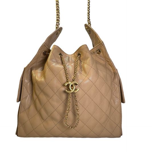 CHANEL Quilted Caviar Quilted Bucket Bag Bucket Bag Beige Gold