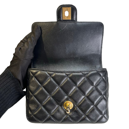 CHANEL Quilted Lambskin Mini Rectangular Flap Chain Shoulder Bag Black Gold