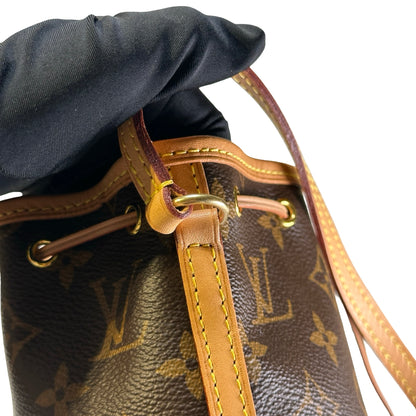 Used LOUIS VUITTON Monogram Canvas Nano Noe Bucket Bag Brown Beige Gold