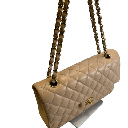 Used CHANEL Lambskin Classic Flap 25cm Chain shoulder bag Beige GHW