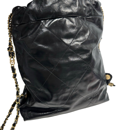 Used CHANEL Quilted Calfskin 22 Backpack Backpack Black Gold