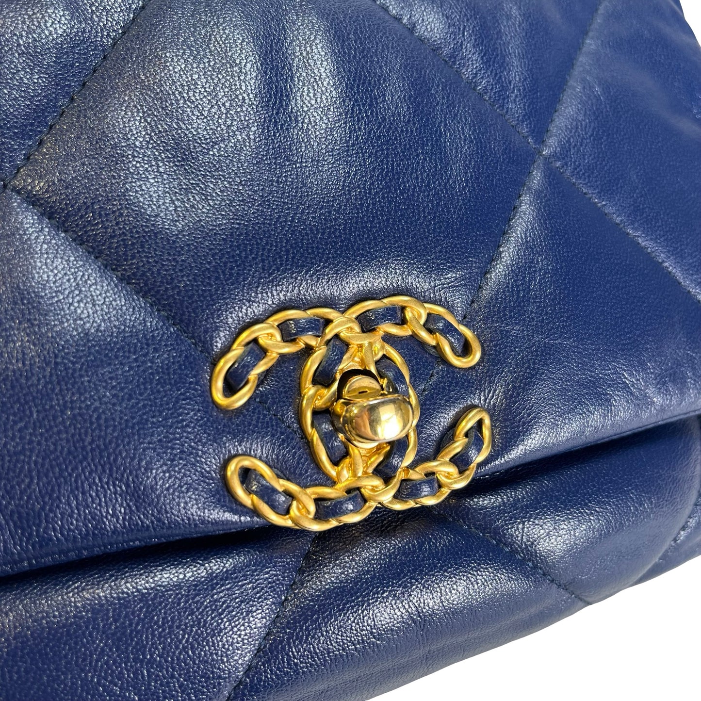 Used CHANEL Lambskin Quilted 19 Bag Shoulder Bag Navy Blue GHW