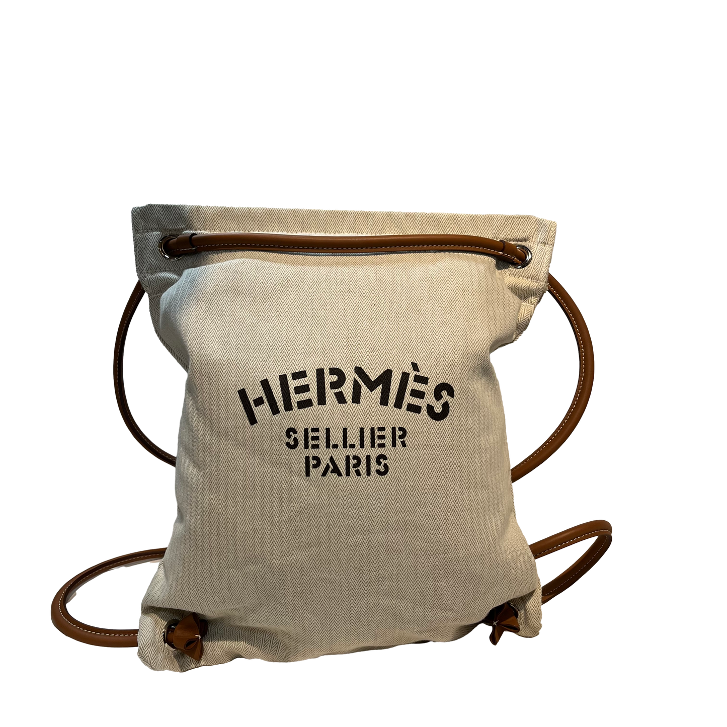 Used HERMÈS Maline Bag Drawstring Bag Beige PHW Vert Cypress (VY)