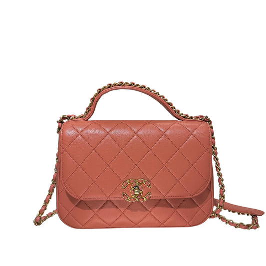 Used CHANEL Calfskin Leather Flap Cross Body Bag Pink GHW