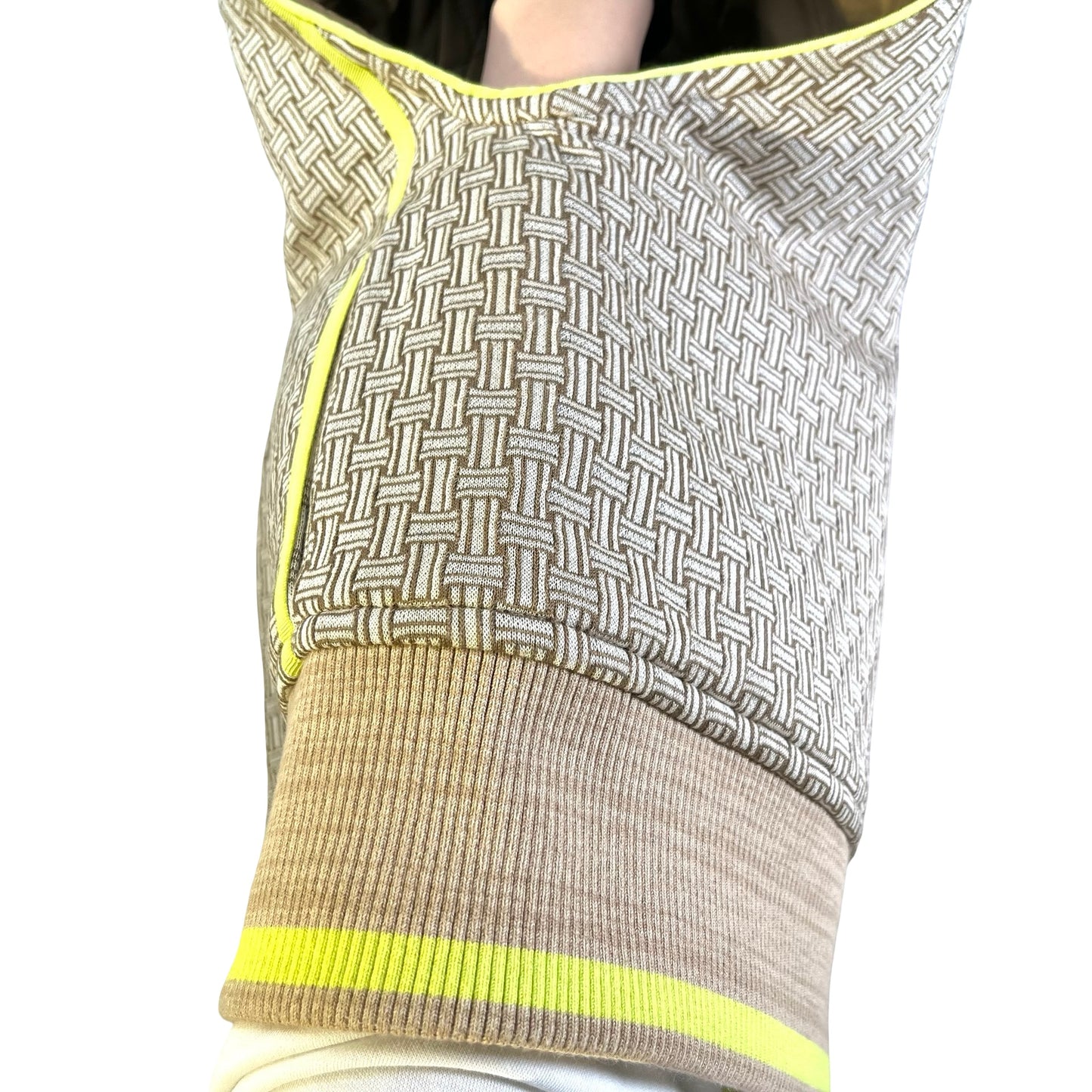 HERMES Basketweave Knit Knit Vest Clothes Beige Brown Fluorescent Green