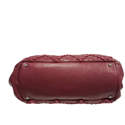 Used CHANEL Leather Quilted Tote Bag Handbag Burgundy