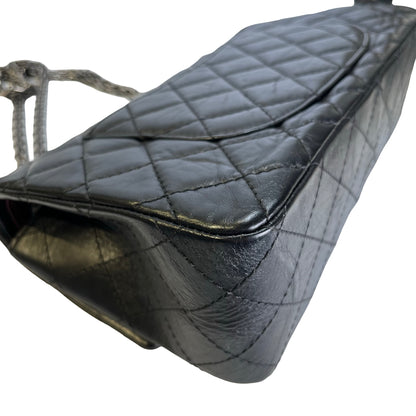Used CHANEL Quilted Aged Calfskin 2.55 Medium Chain Shoulder Bag Black PHW
