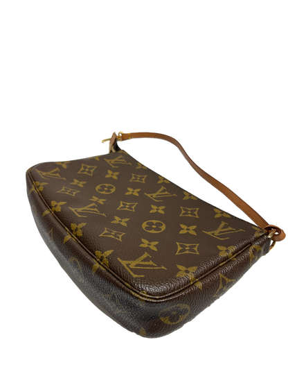 Used Louis Vuitton Canvas Pochette Shoulder Bag GHW Brown