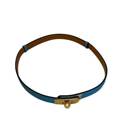 Used HERMES Epsom Leather Kelly Belt Blue GHW