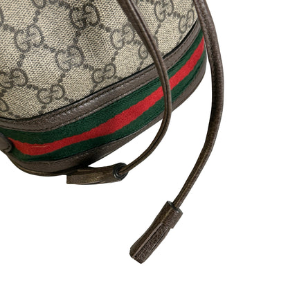 Used GUCCI GG Supreme Canvas Ophidia Bucket Bag Beige Ebony Brown， GHW