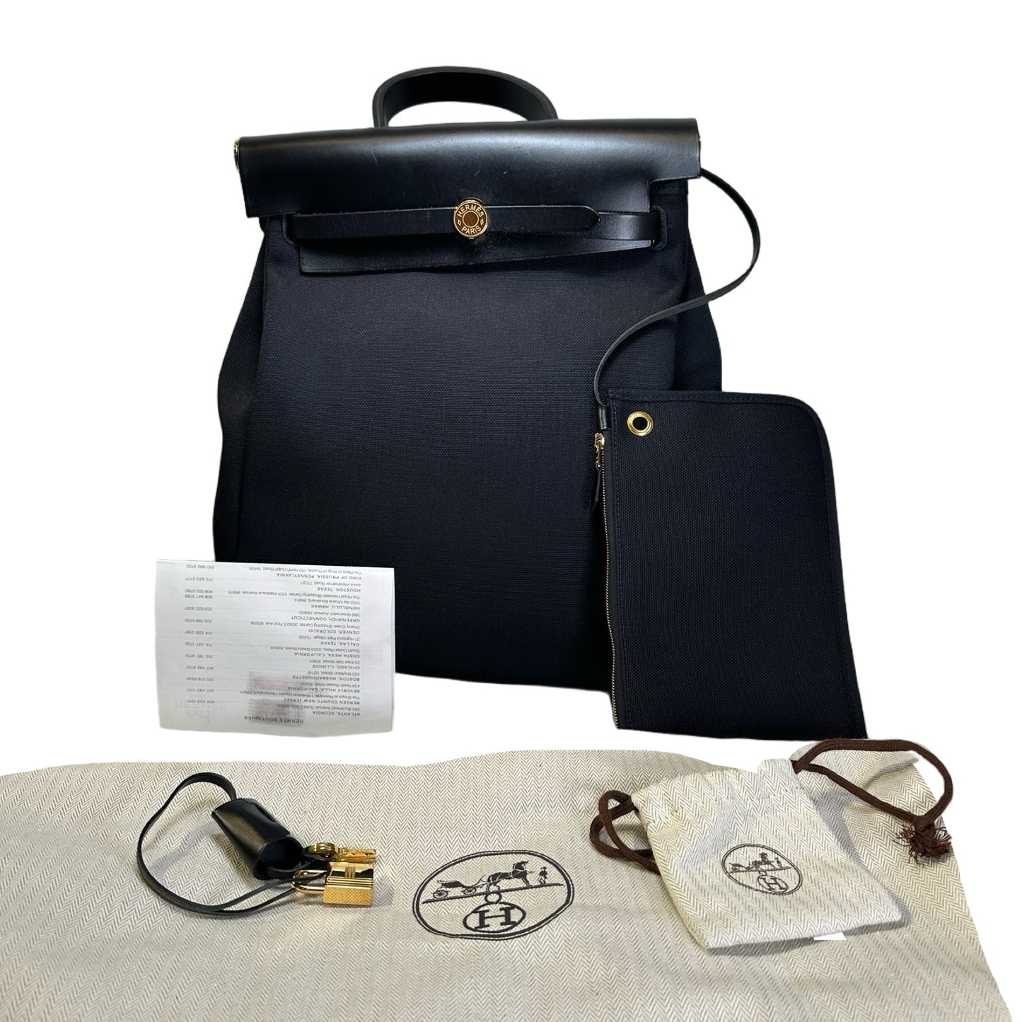 Used HERMES Canvas Leather Herbag A Dos Zip Retourne Backpack Black