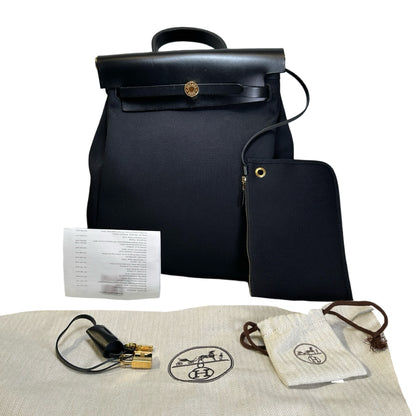 Used HERMES Canvas Leather Herbag A Dos Zip Retourne Backpack Black