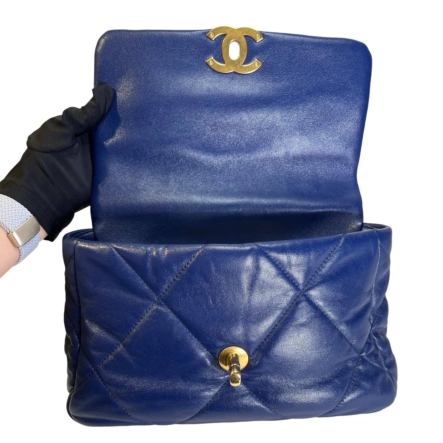 Used CHANEL Lambskin Quilted 19 Bag Shoulder Bag Navy Blue GHW