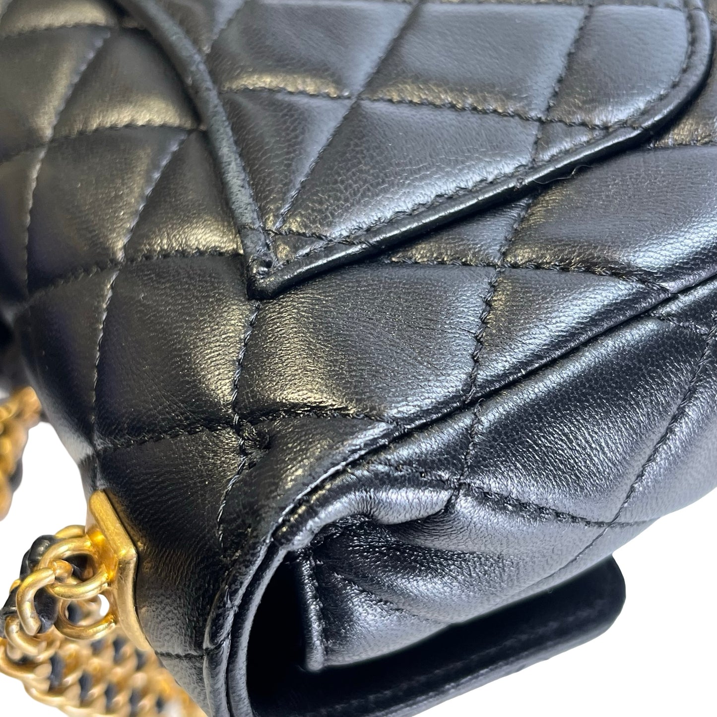 CHANEL Quilted Lambskin Mini Rectangular Flap Chain Shoulder Bag Black Gold
