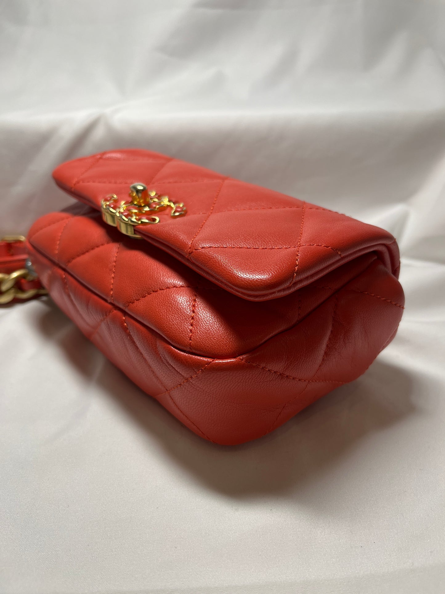 Used Chanel Lambskin Leather 19 Belt Shoulder Bag GHW Red