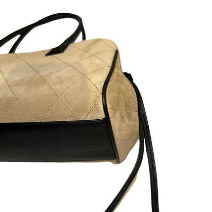 Brand New CHANEL Quilted Suede Calfskin Grained Calfskin Shopping Bag Shopping Bag Beige Black