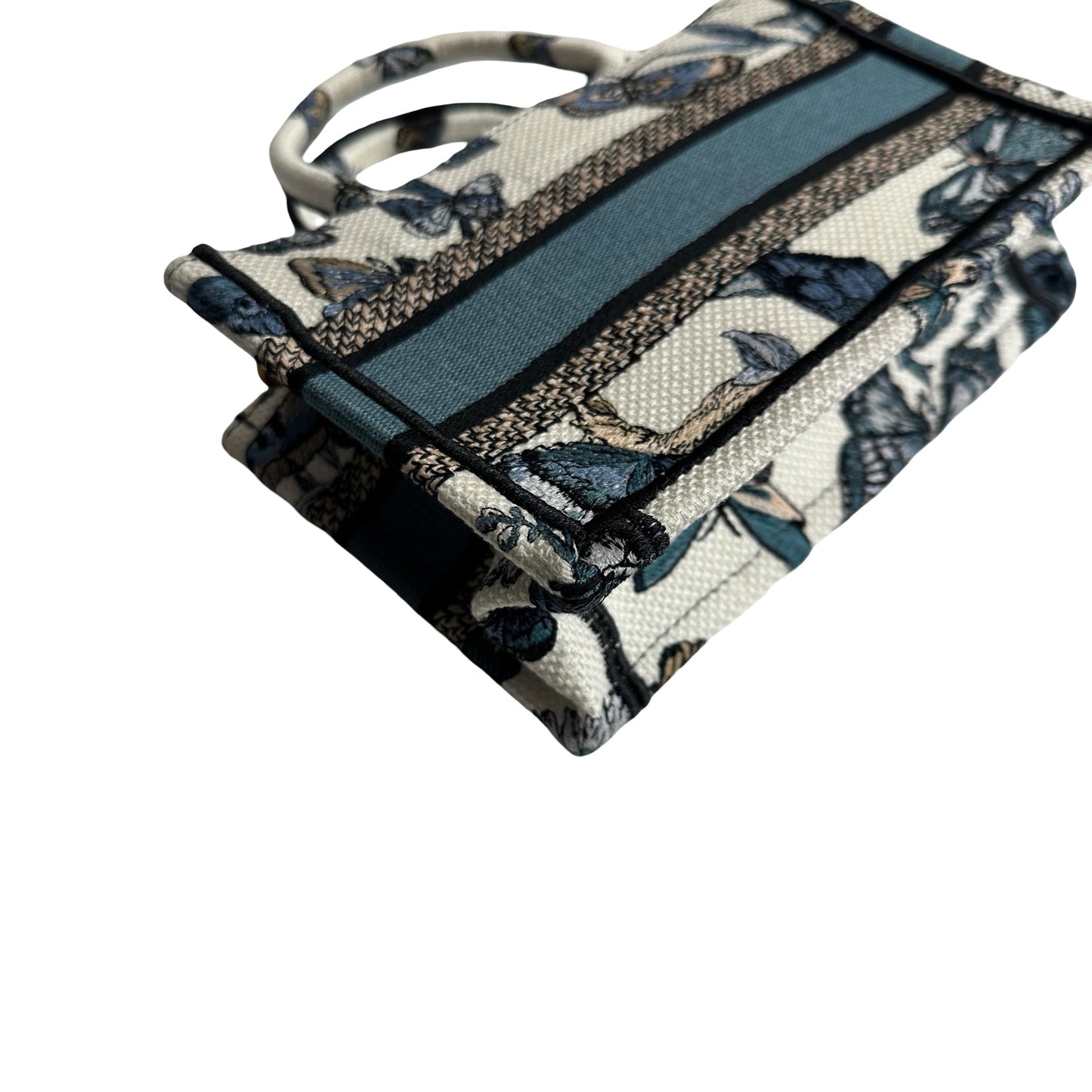 CHRISTIAN DIOR Canvas Embroidery Book Tote Tote Bag Blue White GHW