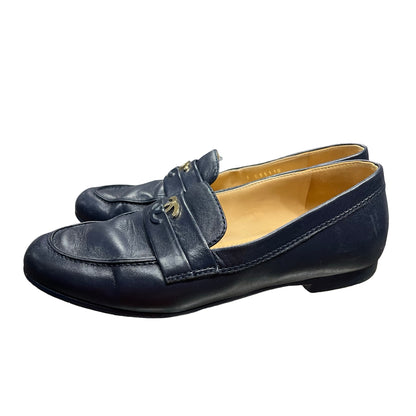 Used Chanel Loafers GHW Navy
