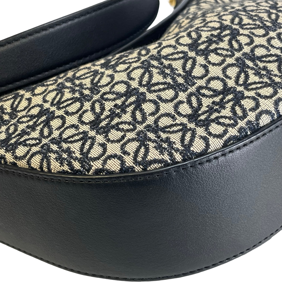 Used LOEWE Anagram Jacquard Luna Hobo Bag Navy Blue Black Beige
