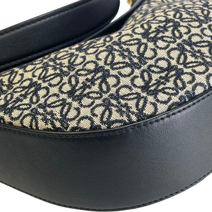 Used LOEWE Anagram Jacquard Luna Hobo Bag Navy Blue Black Beige