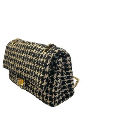 Used CHANEL Tweed 2.55 Small Shoulder Bag Black Beige