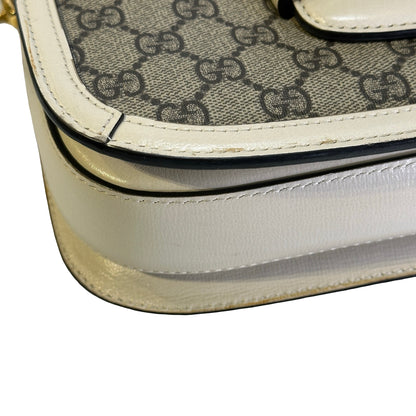 Used GUCCI GG Supreme Canvas Horsebit 1955 Shoulder Bag Beige White GHW
