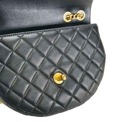 Used CHANEL Quilted Lambskin Quilted Crossbody Crossbody Bag Black Gold