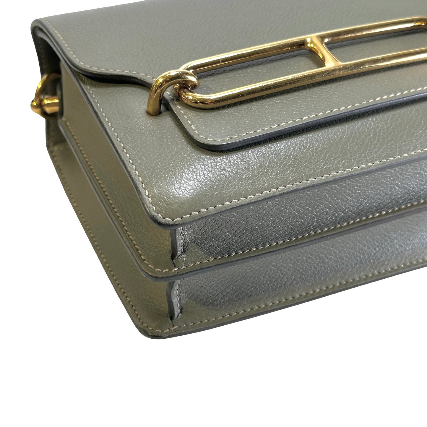 Used HERMES Leather Roulis Shoulder Bag Grey