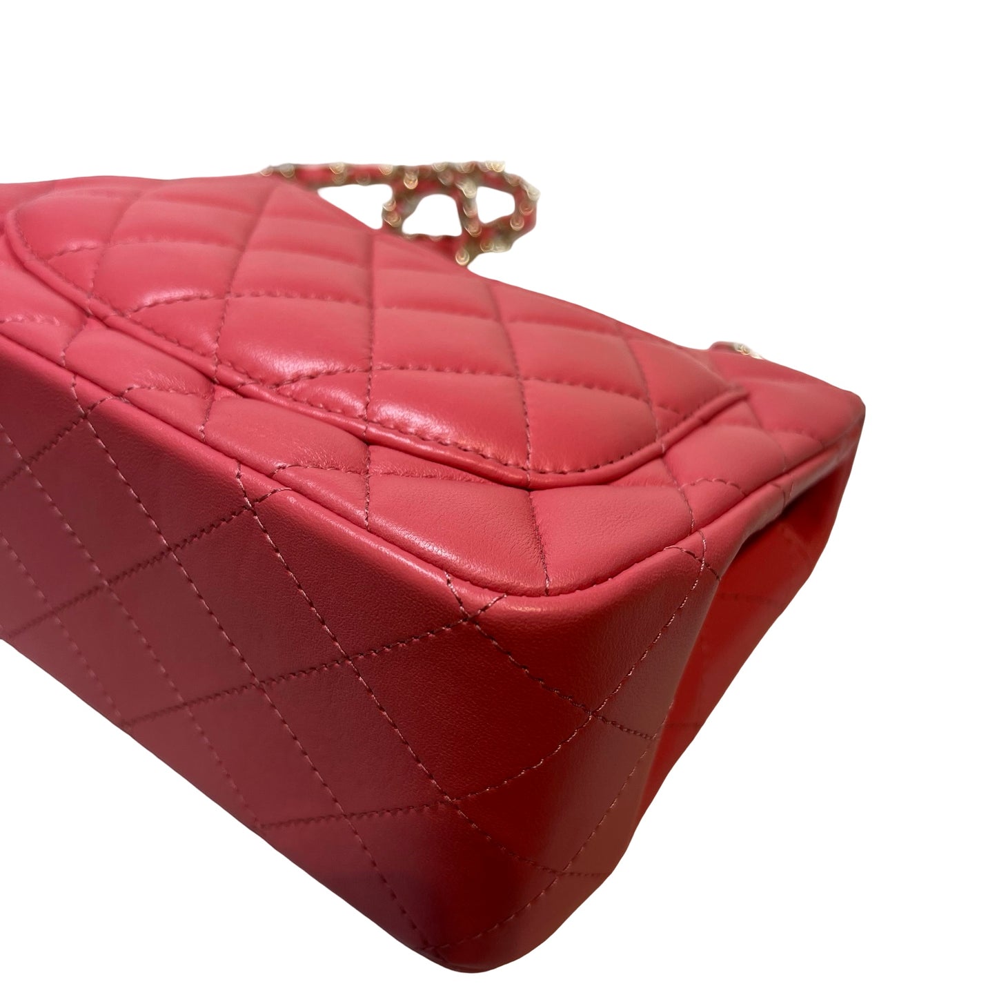 Used CHANEL Lambskin Leather Classic Flap Mini Shoulder Bag Pink GHW