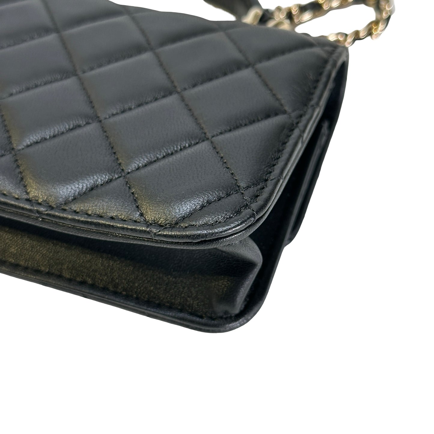 Used CHANEL Quilted Lambskin Phone Holder with Top Handle and Chain Crossbody Bag Black GHW